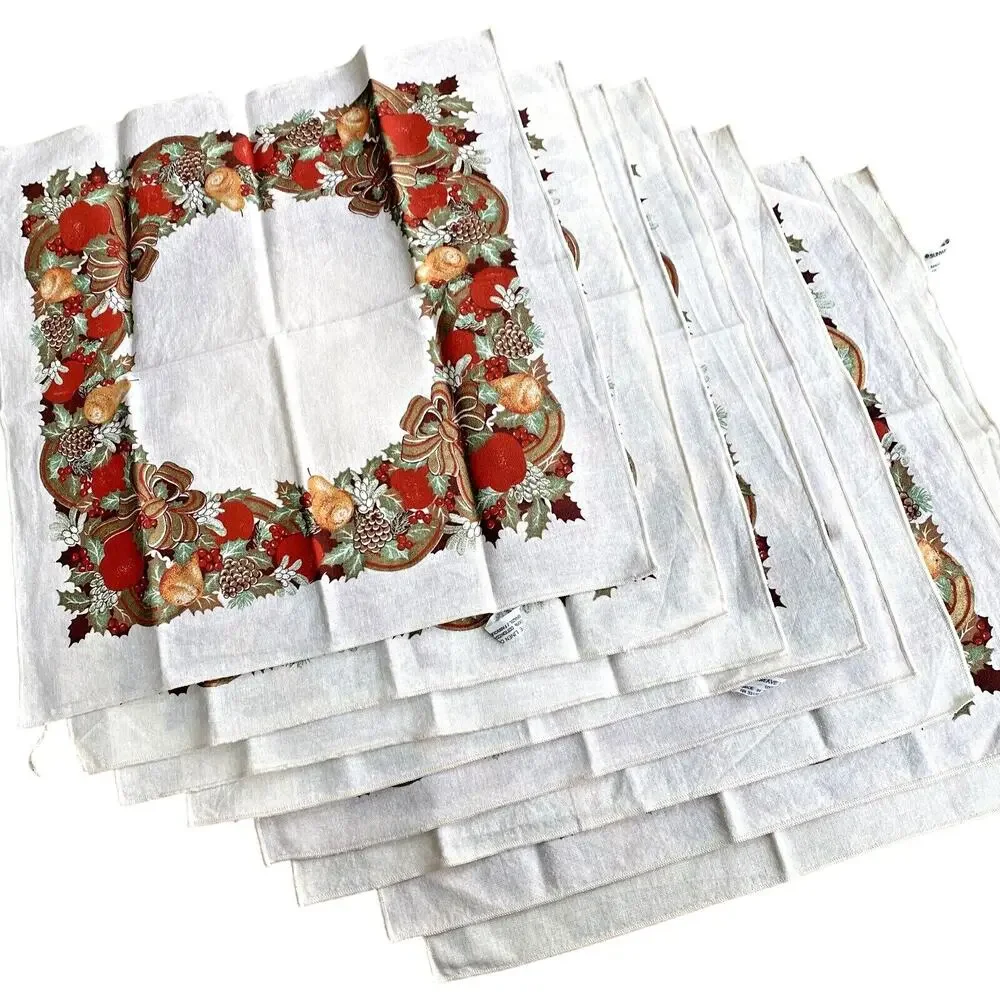 Vintage Sunweave Linen Co cotton napkin Thanksgiving holiday 16” square set of 8